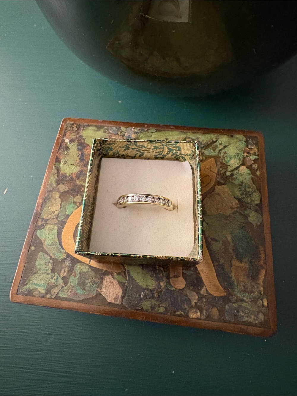 14k Yellow Gold Band Ring with Diamond Stones - Elegant Women's Jewelry